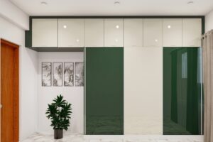 Contemporary White Green Sliding Wardrobe